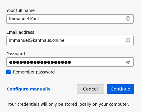 Screenshot of initial configuration screen in Thunderbird