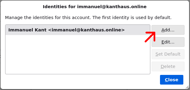 Screenshot of the dialog to manage identities
